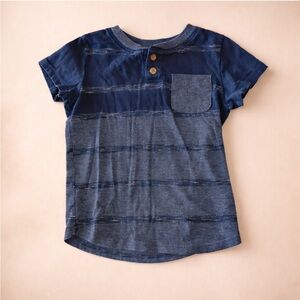 Cat & Jack Boys Blue Striped Henley Tee Shirt Pocket Top 2T